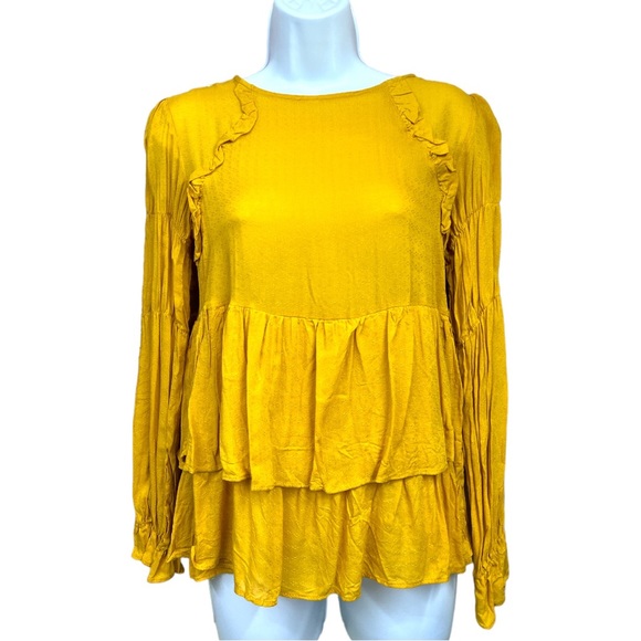 NWT Sz Small Yellow Boho Taylor & Sage Long Sleeve Top Blouse - Picture 2 of 6